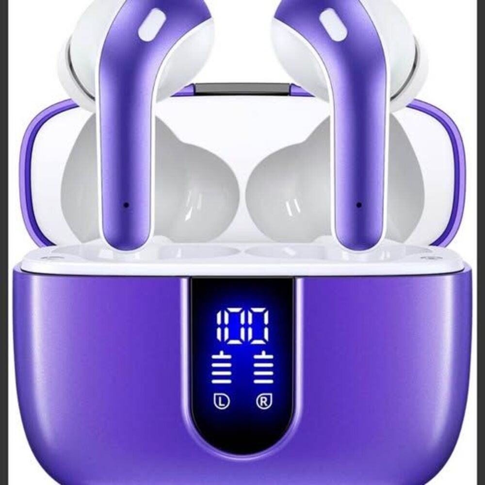 Purple Wireless Earbuds with 60Hr Playtime & Charging Case